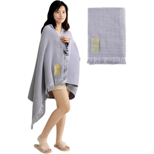 Shiba-Coton Pur Gaufr Serviette De Bain Schage Rapide Douceur 180x90cm Drap De Bain Grande Chle  Pompon Sn079108 Gris Clair[3972