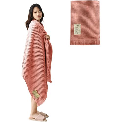 Shiba-Coton Pur Gaufr Serviette De Bain Schage Rapide Douceur 180x90cm Drap De Bain Grande Chle  Pompon Sn079108 Rose[3982]