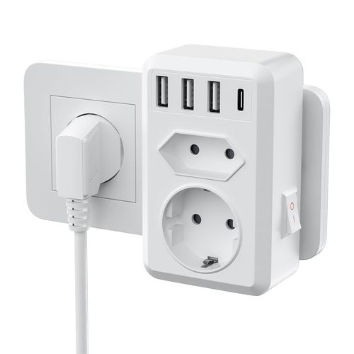 SHIBA-Double Fiche Pour Prise, Adaptateur de Prise Avec Interrupteur, Multiprise  2 Compartiments Avec 4 USB, Multiprise Pour Pri[1