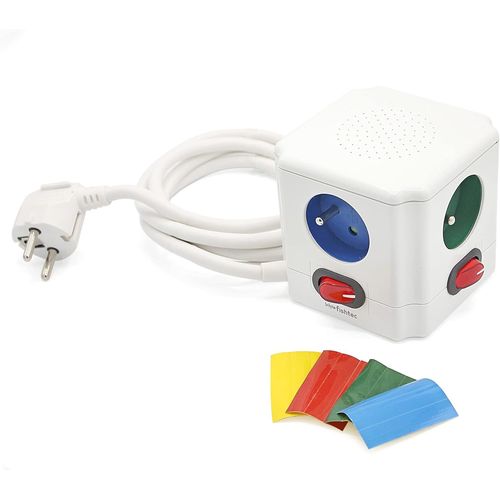 SHIBA-FISHTEC Cube Multiprise Electrique 4 Prises Couleur avec Interrupteur Individuel pour Chaque Sortie - 12 Stickers Inclus