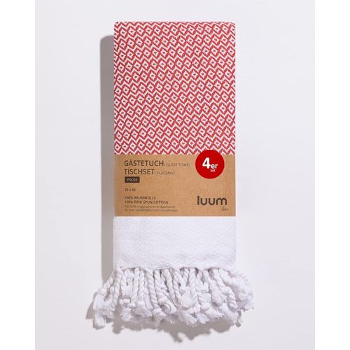 Shiba- Hamam Lot De 4 Serviettes D'invits - Sets De Table Lavables - 100 % Coton - Schage Rapide - Non Pelucheux - Rouge - 33 X[3