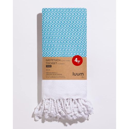Shiba- Hamam Lot De 4 Serviettes D'invits - Sets De Table Lavables - 100 % Coton - Schage Rapide - Non Pelucheux - Turquoise - [3