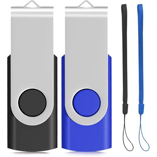 SHIBA-Lot de 2 cls USB 2.0 en mtal avec 2 cordons de rangement pivotants et pliables - 4 Go