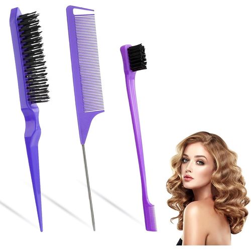 Shiba-Lot De 3 Peignes De Coiffure, Brosse  Cheveux Double Face, Brosse  Cheveux Queue De Rat, Brosse  Cheveux En Plastique, Br[1