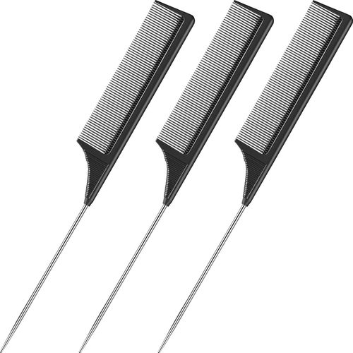 Shiba-Lot De 3 Peignes Queue De Rat En Acier Inoxydable - En Fibre De Carbone - Rsistants  La Chaleur - Avec Queue De Rat - Noir[6