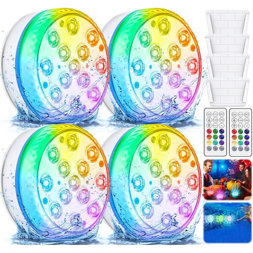 Shiba-Lumiere Piscine,4 Pcs Led Piscine Sous L'eau,16 Rgb Led Eclairage Piscine,Tlcommande Lampes Ip68 Etanche Lumire Piscine,L[2