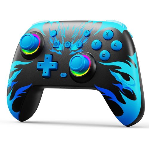 Shiba-Manette Sans Fil Compatibilit Avec Switch/Oled/Pc/Adroid/Ios, Manette Pro Controller Avec Blue Flame Design Avec Hall Joyst[2