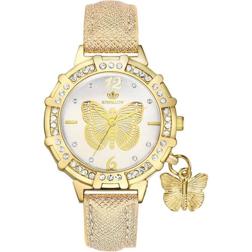 Shiba-Montre Femme  Bracelet Cuir,Montre Femme Papillon Fantaisie Avec Cadran Or Incrust De Strass,Montre  Aiguille Analogique [1