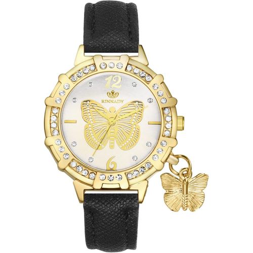 Shiba-Montre Femme  Bracelet Cuir,Montre Femme Papillon Fantaisie Avec Cadran Or Incrust De Strass,Montre  Aiguille Analogique [7