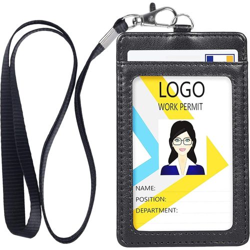 Shiba-Porte Badge Tour De Cou, Porte Badges Verticaux, Fabriqu En Cuir Pu, Avec Fentre Transparente, 2 Emplacements Pour Cartes,[4