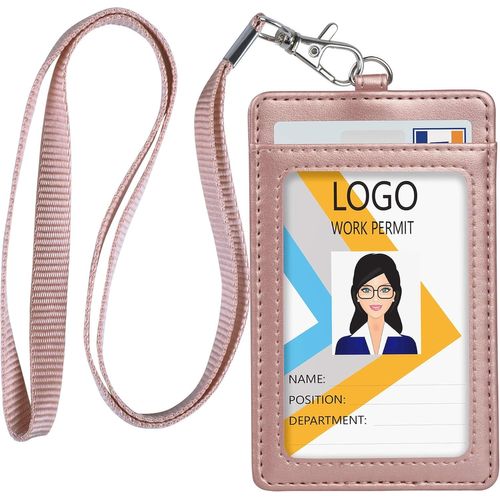 Shiba-Porte Badge Tour De Cou, Porte Badges Verticaux, Fabriqu En Cuir Pu, Avec Fentre Transparente, 2 Emplacements Pour Cartes,[4