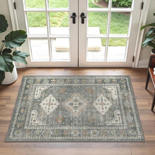 Shiba-Tapis Salon Vintage Moquette Pour Chambre Et Salon Cuisine, Moderne Lavable Dessous Antidrapant Paillasson Durable, Gris Fo[8