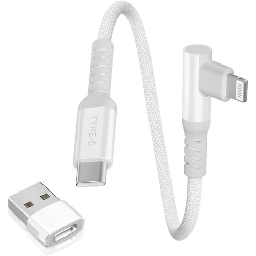 SHILIU-Cble Chargeur USB C vers Lightning 0.3M 90 Degrs avec Adaptateur USB A,Coud Cordon Type C PD Angle Droit Charge Rapide po[