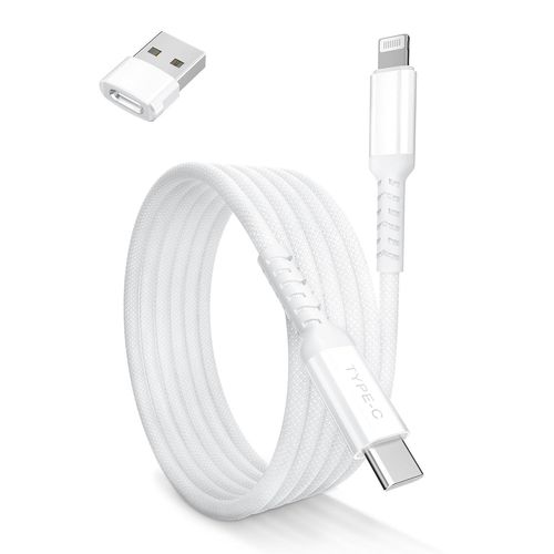 SHILIU-Cble Chargeur USB C vers Lightning 1M avec Adaptateur USB A,Cordon Alimentation Type C PD Charge Rapide pour iPhone 11 12 1[