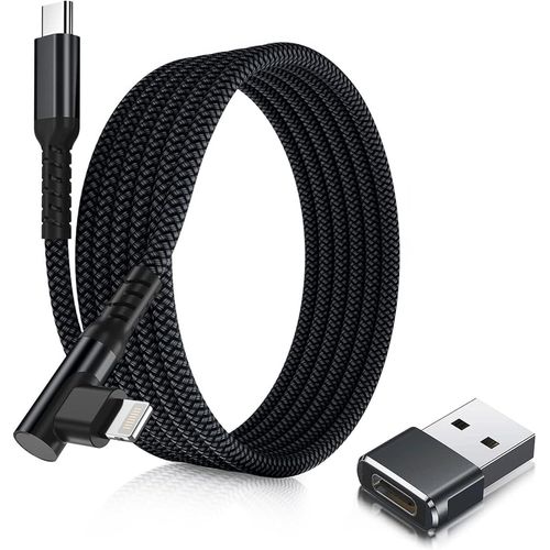 SHILIU-Cble Chargeur USB C vers Lightning 2M 90 Degrs avec Adaptateur USB A,Coud Cordon Type C PD Angle Droit Charge Rapide pour[