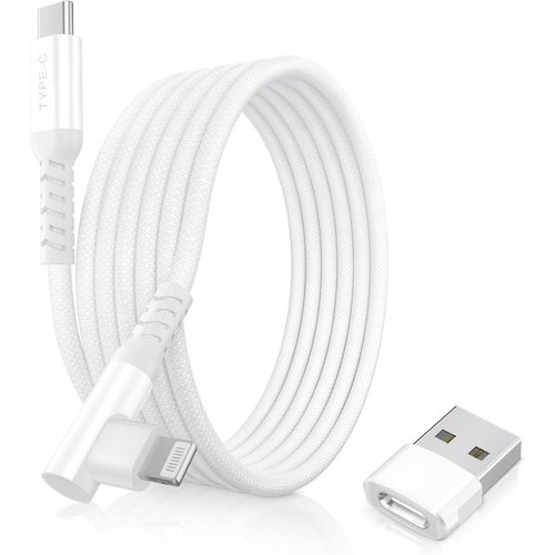 SHILIU-Cble Chargeur USB C vers Lightning 3M 90 Degrs avec Adaptateur USB A,Coud Cordon Type C PD Angle Droit Charge Rapide pour[