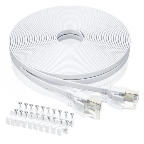 SHILIU-Cble Ethernet Cat8 10m avec clips, 40 Gbit/s 2000 MHz LAN Gigabit RJ45 plaqu or, cble de raccordement plat haut dbit pou[