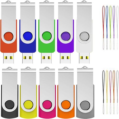 SHILIU-Cle USB 1 Go Lot de 10, Cl USB 2.0 Pendrive Clef USB 1Go Pivotant Stockage Disque avec 10 Cordes (10 Couleurs, 1GB)[1332]