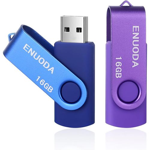 SHILIU-Cl USB 16 Go Lot de 2 Cle USB 2.0 Flash Drive Stockage Rotation Disque Mmoire Stick avec Lumire LED(Bleu Violet)[1534]