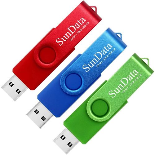 SHILIU-Cl USB 32 Go Lot de 3 USB 2.0 Flash Drive Mmoire Stick Rotation Stockage Donnes avec Lumire LED (3 Couleurs: Bleu Vert R[
