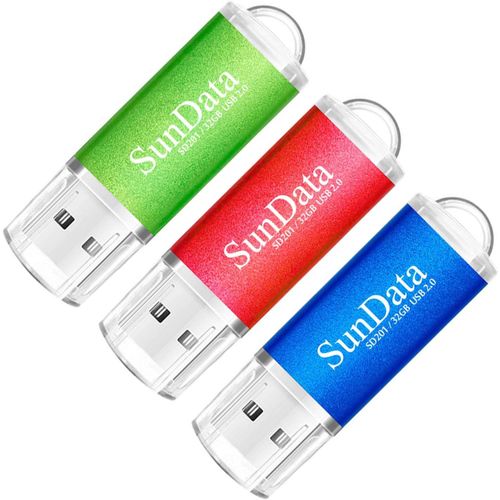 SHILIU-Cl USB 32 Go Lot de 3 USB 2.0 Flash Drive Mmoire Stick Stockage Donnes Pendrive avec Lumire LED (3 Couleurs: Bleu Vert R[