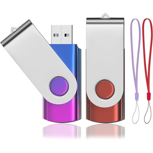 SHILIU-Lot de 2 Cl USB 32 Go, Dgrad de Couleur Cle USB 2.0 Rotation Disque Clef USB 32Go avec 2 Cordes(Noir Dor,2pcs*32GB)[4008
