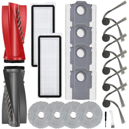 SHILIU-Lot de 20 Accessoires de Rechange pour Aspirateur Robot Roborock Qrevo Curv/S5X/Qrevo Edge,1 Paire de Brosse Principale,6 Br[