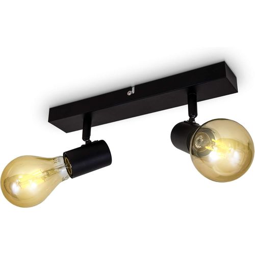 Shiliu-Plafonnier/Applique Murale, Spot Bar Design Rtro, 2 Spots Orientables & Pivotants, Luminaire Plafond Vintage Noir, Douilles[