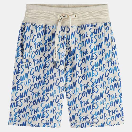 Short En Coton Molletonn Imprim critures Gris/Bleu