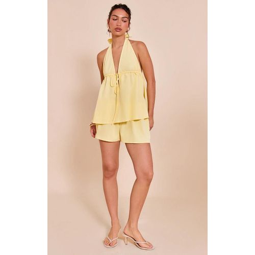 Short Fluide Tiss Jaune Citron  Taille Mi-Haute, Jaune Citron