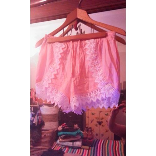 Short Rose Pastel Bordures Dentelles 38 M H&m Neuf.