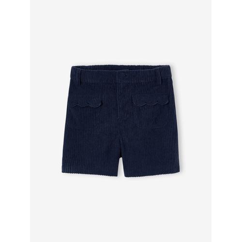 Short Velours Fille Poches Festonnes Marine