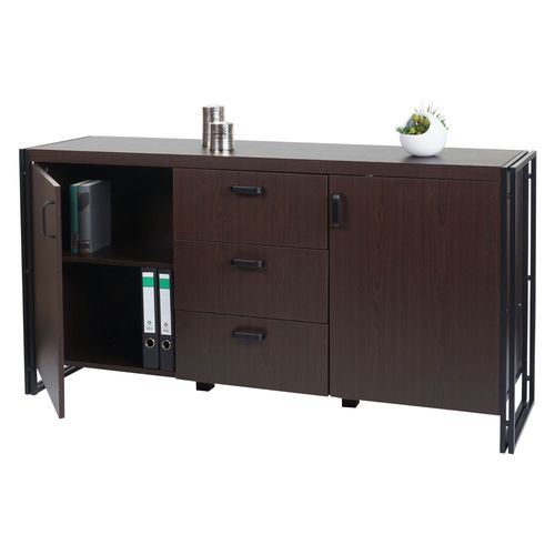 Sideboard Hwc-A27, Commode Armoire, Structure 3d 2 Compartiments De Rangement 80x160x40cm Mvg-Certifi Mdf Mtal   Brun Fonc