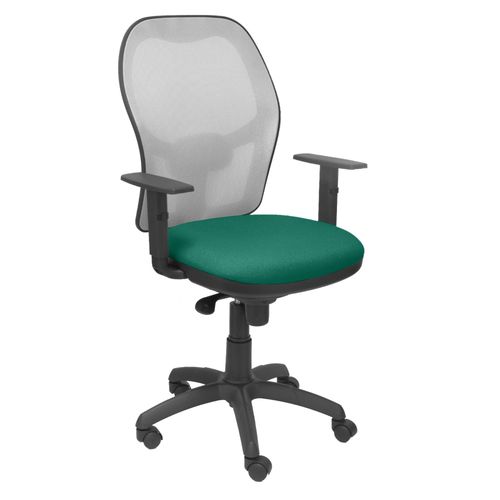 Sige De Bureau Ergonomique Avec Mcanisme Synchro, Accoudoirs Rglables Et Dossier Rglable En Hauteur En Maille Respirante En Gris Et Assise Rembourre En Tissu Bali Vert