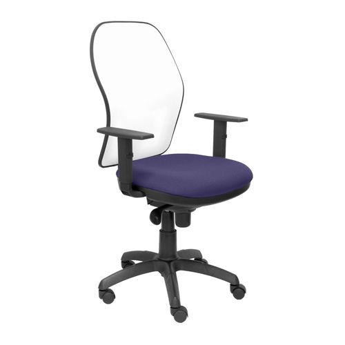 Sige De Bureau Ergonomique Avec Mcanisme Synchro, Accoudoirs Rglables Et Rglable En Hauteur, Dossier En Maille Respirante En Blanc Et Assise Rembourre En Tissu Bali Bleu Clair