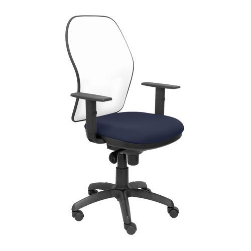Sige De Bureau Ergonomique Avec Mcanisme Synchro, Accoudoirs Rglables Et Rglables En Hauteur, Dossier En Maille Respirante En Blanc Et Assise Rembourre En Tissu Bali Bleu Marine