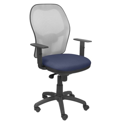 Sige De Bureau Ergonomique Avec Mcanisme Synchro, Accoudoirs Rglables Et Rglables En Hauteur, Dossier En Maille Respirante En Gris Et Assise Rembourre En Tissu Bali Bleu Marine