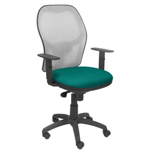 Sige De Bureau Ergonomique Avec Mcanisme Synchro, Accoudoirs Rglables Et Rglables En Hauteur, Dossier En Maille Respirante En Gris Et Assise Rembourre En Tissu Bali Vert Clai