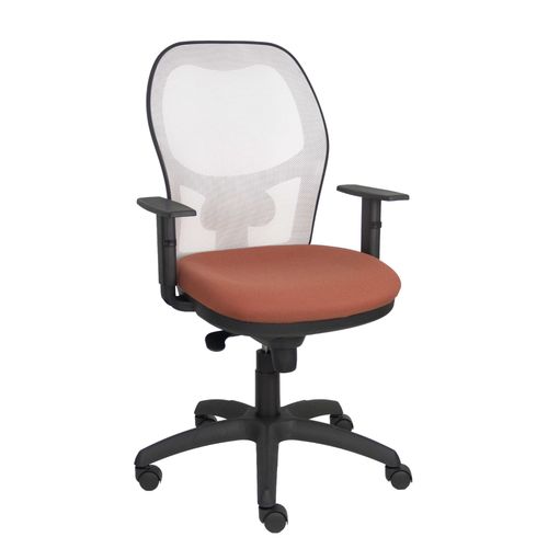 Sige De Bureau Ergonomique Avec Mcanisme Synchro, Accoudoirs Rglables Et Rglage En Hauteur Dossier En Maille Respirante En Blanc Et Sige Rembourr En Tissu Bali Brun