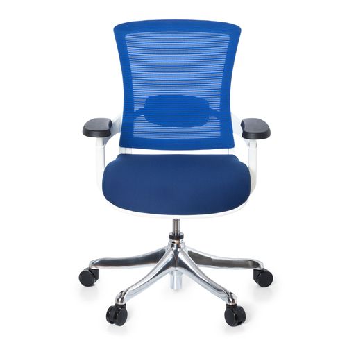 Sige De Bureau Skate Style, Assise En Tissu Noir / Dossier En Tissu Maille Bleu / Cadre Blanc