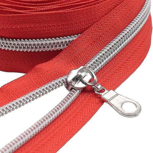 Silver Metallic Nylon Coil Zippers By The Yard Bulk Coil Zipper Roll 10 Yards With 25pcs Pulls For Diy Sewing Craft Bags (Red)-Yvan