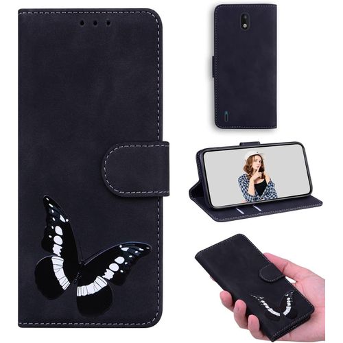 Simili Cuir Coque Pour Nokia 1.3 tui Flip Stand Wallet Cover Color Printed Butterfly Pattern Skin Friendly Pu Cuir Folio Tpu Coque Intrieure Fente Carte Case Pour Nokia 1.3 Le Noir