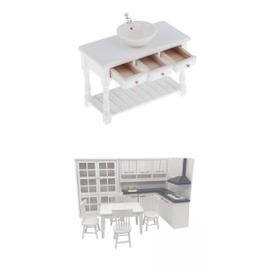 1/12 Échelle Maison de Poupées Miniature Blanc Cuisine Moderne Set Modèle de simulation