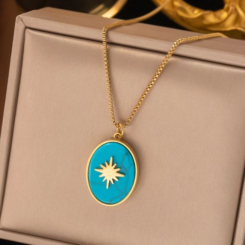 Sion L-Ensemble De Bijoux Bohme En Acier Inoxydable Pour Femme, Boucles D'oreilles toile, Collier Pendentif Turquoise, Mode