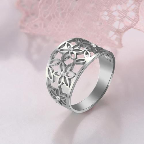 Skyrim Bague lgante En Zircon Fleur De Vie. En Acier Inoxydable. Dor Dcontract. Cadea -Steel Color-7