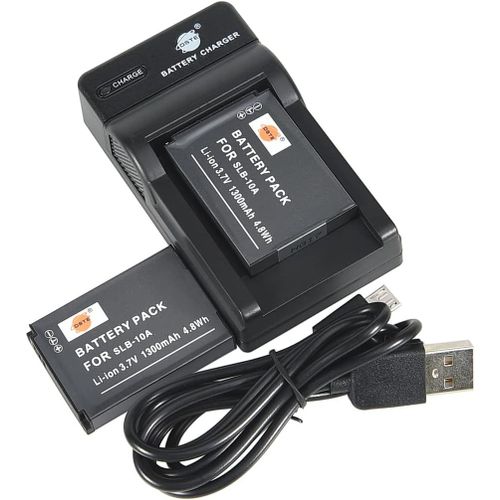 SLB-10A Batterie Li-ION (2 pices) et Chargeur Micro USB Compatible avec Samsung SL420 TL9 WB150F WB250F HMX-U20 HZ10W HZ15W IT100 L100 L310W M310W NV9 Digital Kamera ALS Samsung SLB10A