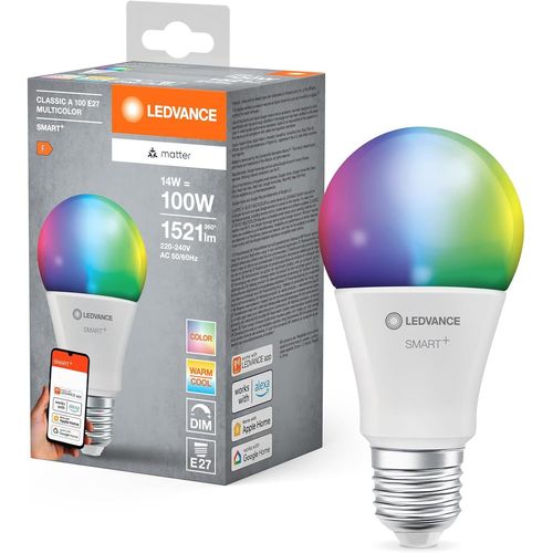 Smart+ Matt Led Lampe, White Frost Optics, 14w, 1521lm, Forme De Lampe  Incandescence Classique Avec E27, Couleur Lumire Et Lumire Blanche, Avec Vocal Control, Jusqu' 20 000 Hr[Amp745224]