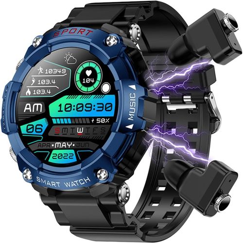 Smart Watch Intgr Tws Casque Bluetooth,1,52 Pouces Amoled cran Fitness Tracker Avec Frquence Cardiaque,Ip67 tanche Smartwatch Avec Calories Bt Appel Siri (Bleu)