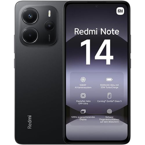 Smartphone Redmi Note 14,8+128gb,Noir,108systme De Camra Mp Ia,Batterie 5500mah,cran De Soins Oculiares 120hz,Fonctionnalits Ia (Chargeur Non Inclus)(Version Franaise+2 Ans De Garantie)