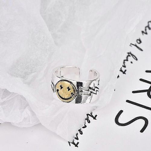 Smiley Face Ring Open Rings, Rglable Wide Smile Knuckle Ring Happy Smiling Rings